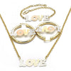 Collar, Pulso y Arete 06.63.0246.1 Oro Laminado, Diseño de Amor, Pulido, Tricolor