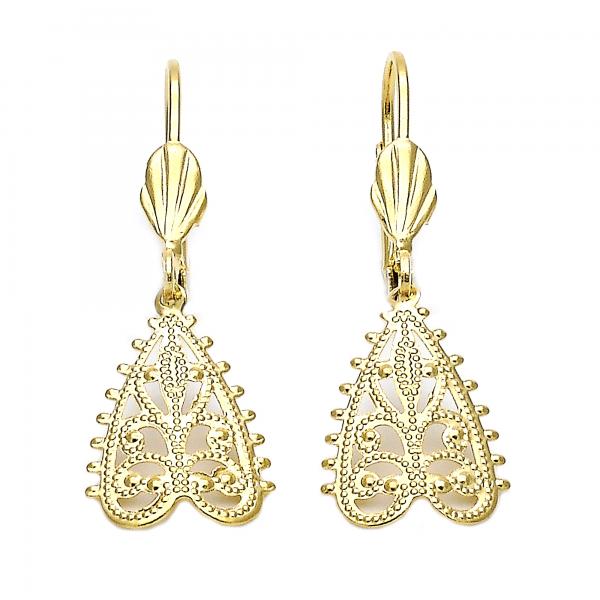 Arete Colgante 5.076.007 Oro Laminado, Diseño de Oja, Diamantado, Dorado