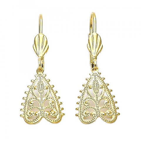 Arete Colgante 5.076.007 Oro Laminado, Diseño de Oja, Diamantado, Dorado