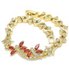 Pulsera Elegante 03.210.0119.2.07 Oro Laminado, Diseño de Libelula y Corazon, Diseño de Libelula, con Zirconia Cubica Granate y Blanca, Pulido, Dorado