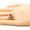 Anillo Multi Piedra 01.210.0096.1.08 Oro Laminado, Diseño de Flor, con Zirconia Cubica Rubi y Blanca, Pulido, Dorado