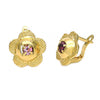 Arete Gancho Frances 5.127.051 Oro Laminado, Diseño de Flor, con Zirconia Cubica Fucsia, Diamantado, Dorado