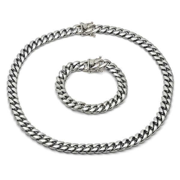 Collar y Pulso 06.116.0042.1 Acero Inoxidable, Diseño de Miami Cubana, Pulido, Acero