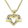 Collares con Dije 04.156.0341.1.20 Oro Laminado, Diseño de Corazon, con Micro Pave Granate y Blanca, Pulido, Dorado