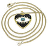 Collares con Dije 04.313.0058.20 Oro Laminado, Diseño de Ojo Griego y Corazon, Diseño de Ojo Griego, Esmaltado Negro, Dorado