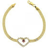 Pulsera Elegante 5.023.004 Oro Laminado, Diseño de Corazon, con Zirconia Cubica Violeta y Blanca, Pulido, Dorado