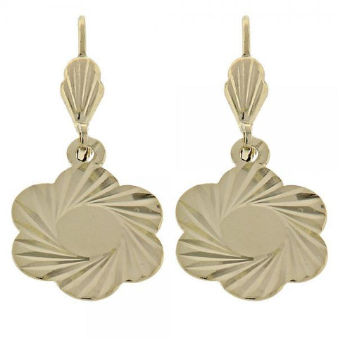 Arete Colgante 5.098.015 Oro Laminado, Diseño de Flor, Diamantado, Dorado