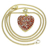 Collares con Dije 04.283.0009.1.20 Oro Laminado, Diseño de Corazon, con Zirconia Cubica Granate y Blanca, Pulido, Dorado