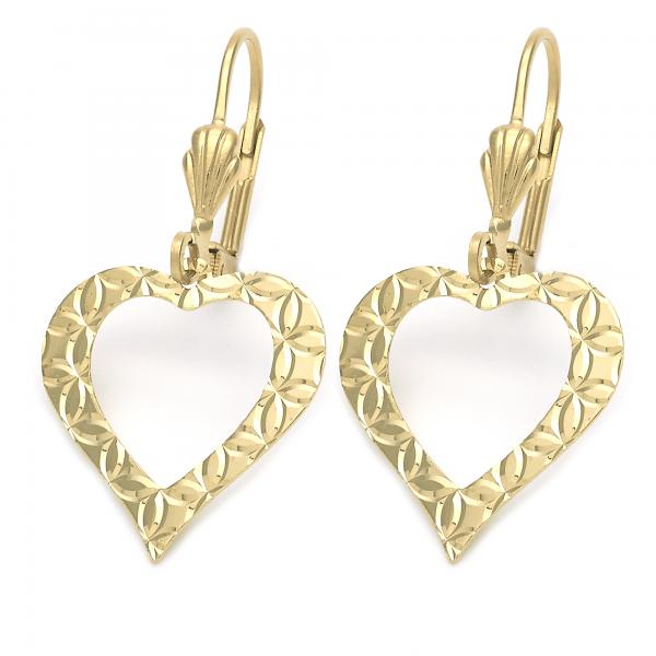 Arete Colgante 02.63.1157 Oro Laminado, Diseño de Corazon, Dorado