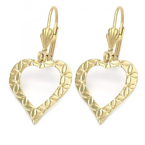 Arete Colgante 02.63.1157 Oro Laminado, Diseño de Corazon, Dorado