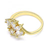 Anillo Multi Piedra 01.221.0008.09 Oro Laminado, Diseño de Gota, con Zirconia Cubica Blanca, Pulido, Dorado