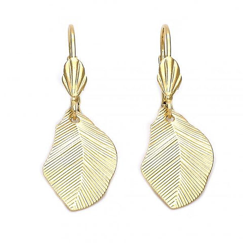 Arete Colgante 5.068.016 Oro Laminado, Diseño de Oja, Diamantado, Dorado