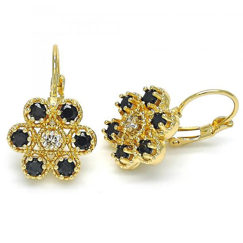 Arete Gancho Frances 02.210.0215.3 Oro Laminado, con Zirconia Cubica Negro y Blanca, Pulido, Dorado