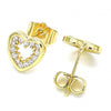 Arete Dormilona 02.156.0515 Oro Laminado, Diseño de Corazon, con Zirconia Cubica Blanca, Pulido, Dorado