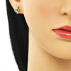 Arete Dormilona 02.156.0641 Oro Laminado, Diseño de Delfin, con Micro Pave Blanca, Pulido, Dorado