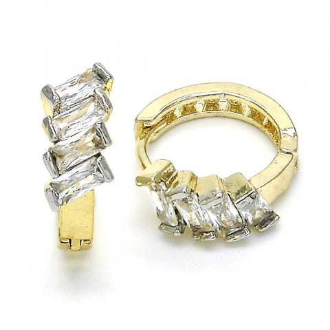 Argolla Huggie 02.210.0031.2.15 Oro Laminado, con Zirconia Cubica Blanca y CristalMulticolor, Pulido, Dos Tonos