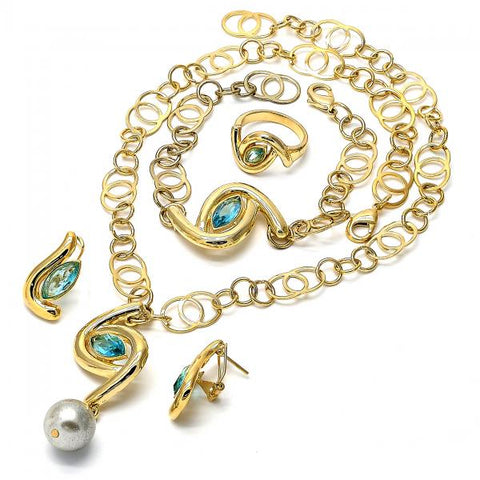 Collar, Pulso, Arete y Anillo 06.59.0097 Oro Laminado, con Cristal , Dorado
