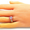 Anillo Elegante 01.213.0019.1 Oro Laminado, Diseño de Ojo Griego, Esmaltado Rojo, Dorado