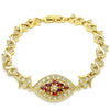 Pulsera Elegante 03.210.0117.2.08 Oro Laminado, Diseño de Corazon, con Zirconia Cubica Granate y Blanca, Pulido, Dorado
