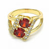 Anillo Multi Piedra 01.365.0003.09 Oro Laminado, con Zirconia Cubica Granate y Blanca, Pulido, Dorado