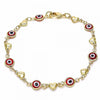 Pulsera Elegante 03.326.0008.1.08 Oro Laminado, Diseño de Ojo Griego y Corazon, Diseño de Ojo Griego, Resinado Rojo, Dorado