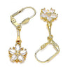 Arete Largo 02.387.0051.1 Oro Laminado, Diseño de Flor y Estrella, Diseño de Flor, con Zirconia Cubica Blanca, Pulido, Dorado