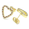 Arete Dormilona 02.156.0522.1 Oro Laminado, Diseño de Corazon, con Micro Pave Granate y Blanca, Pulido, Dorado