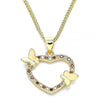 Collares con Dije 04.195.0018.1.20 Oro Laminado, Diseño de Corazon y Mariposa, Diseño de Corazon, con Micro Pave Granate y Blanca, Pulido, Dorado