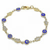 Pulsera Elegante 03.326.0007.1.08 Oro Laminado, Diseño de Ojo Griego y Mano de Dios, Diseño de Ojo Griego, Resinado Azul, Dorado