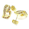 Arete Dormilona 02.195.0128.1 Oro Laminado, Diseño de Corazon, con Micro Pave Granate y Blanca, Pulido, Dorado