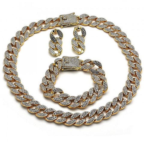 Collar, Pulso y Arete 06.372.0046 Oro Laminado, con Cristal Blanca, Pulido, Dorado