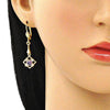 Arete Largo 02.387.0048.1 Oro Laminado, con Zirconia Cubica Amatista y Blanca, Pulido, Dorado