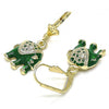 Arete Colgante 02.351.0058.3 Oro Laminado, Diseño de Elefante, con Cristal Blanca, Esmaltado Verde, Dorado