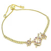 Pulsera Bolo Ajustable 03.233.0017.1.12 Oro Laminado, Diseño de Corazon, con Zirconia Cubica Rubi y Blanca, Pulido, Dorado