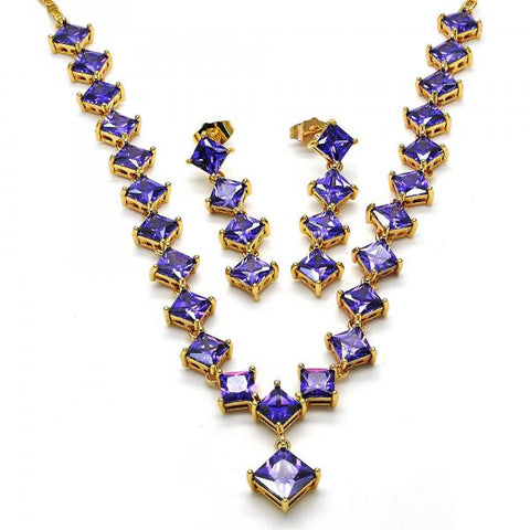 Collar y Arete 06.236.0004 Oro Laminado, con Zirconia Cubica Amatista, Pulido, Dorado