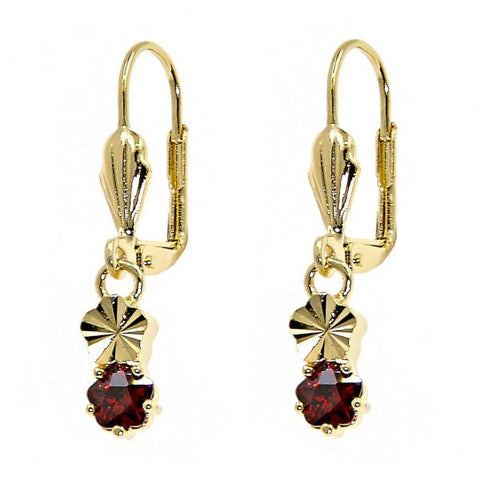 Arete Colgante 02.63.2438.1 Oro Laminado, Diseño de Flor, con Zirconia Cubica Granate, Diamantado, Dorado