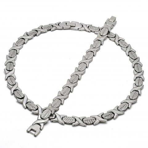 Collar y Pulso 06.231.0003 Acero Inoxidable, Diseño de Besos y Abrazos y Oja, Diseño de Besos y Abrazos, Pulido, Acero