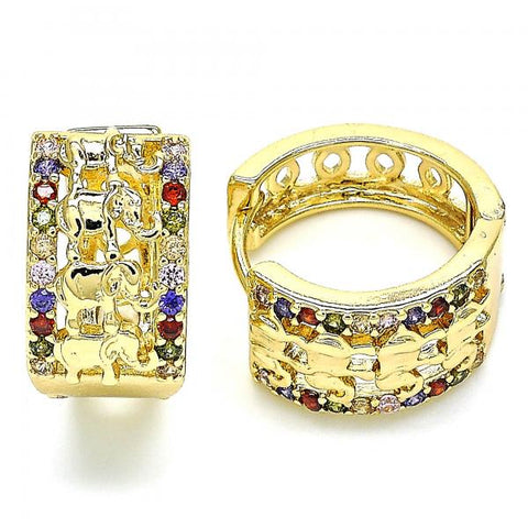 Argolla Huggie 02.210.0156.3.20 Oro Laminado, Diseño de Elefante, con Micro Pave Multicolor, Pulido, Dorado