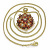 Collares con Dije 04.346.0009.20 Oro Laminado, Diseño de Flor, con Zirconia Cubica Granate y Blanca, Pulido, Dorado
