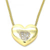 Collares con Dije 04.156.0382.20 Oro Laminado, Diseño de Corazon, con Micro Pave Blanca, Pulido, Dorado