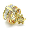 Anillo Multi Piedra 01.253.0031.08 Oro Laminado, Diseño de Semanario y Tortuga, Diseño de Semanario, con Zirconia Cubica Blanca, Diamantado, Tricolor