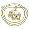 Collares con Dije 04.380.0025.4.20 Oro Laminado, Diseño de Elefante, con Cristal Blanca y Negro, Esmaltado Rosado, Dorado