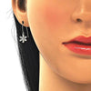 Arete Colgante 02.366.0001 Plata Rodinada, Diseño de Flor, con Zirconia Cubica Blanca, Pulido, Rodinado