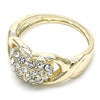 Anillo Multi Piedra 01.372.0001.10 Oro Laminado, Diseño de Corazon, con Cristal Blanca, Pulido, Dorado
