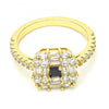 Anillo Multi Piedra 01.221.0015.2.08 Oro Laminado, con Zirconia Cubica Negro y Blanca, Pulido, Dorado