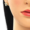 Arete Dormilona 02.336.0121.2 Plata Rodinada, Diseño de Flor, con Zirconia Cubica Blanca, Pulido, Dorado