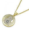 Collares con Dije 04.156.0402.20 Oro Laminado, Diseño de Mano de Dios, con Micro Pave Zafiro Azul y Blanca, Pulido, Dorado