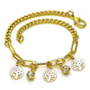 Pulsera de Dije 03.63.2245.07 Oro Laminado, Diseño de Arbol y Paperclip, Diseño de Arbol, con Cristal Blanca, Pulido, Dorado