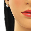 Arete Dormilona 02.369.0039 Plata Rodinada, Diseño de Corazon, con Zirconia Cubica Blanca, Pulido, Rodinado