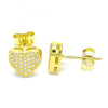 Arete Dormilona 02.369.0001.2 Plata Rodinada, Diseño de Corazon, con Zirconia Cubica Blanca, Pulido, Dorado